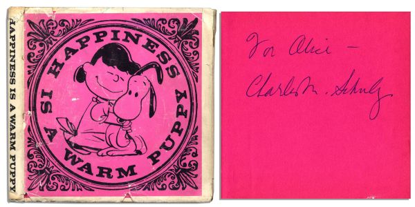 First Edition, First Printing of ''Happiness Is A Warm Puppy'' Signed by Charles Schulz