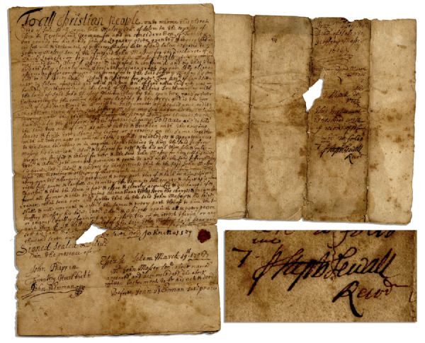 Salem Witch Trials Participant, Stephen Sewall 1706 Document Signed