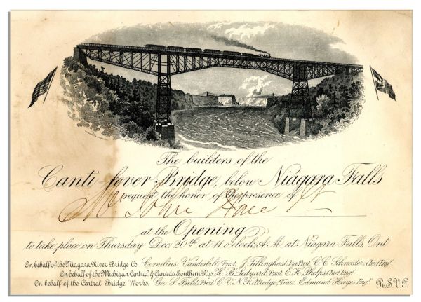 Invitation to the Opening Ceremony of Cornelius Vanderbilt's Niagara Cantilever Bridge in 1883
