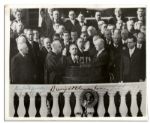 Multi-Presidential Signed Photo: Eisenhower, Truman, Hoover & Nixon Sign a Photo of Eisenhowers Inauguration -- Framed in Wood From Inauguration Stand -- With PSA/DNA COA for All Signatures