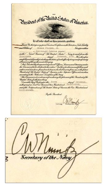Fleet Admiral Chester Nimitz WWII-Dated Naval Appointment Signed