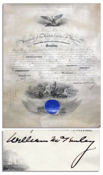 William McKinley Naval Commission Document Signed as President in 1899