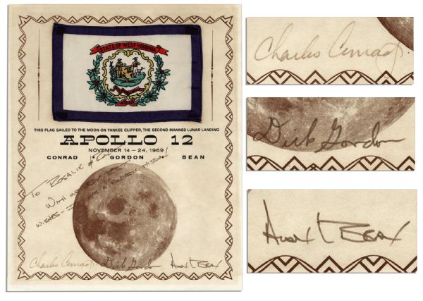 Apollo 12 Space-Flown West Virginia State Flag -- With COA Signed by The Crew, Charles Conrad, Richard Gordon & Alan L. Bean