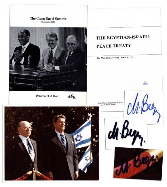 Israeli Prime Minister Menachem Begin Collection of Two Signed Camp David Treaty Brochures & a Signed Photo