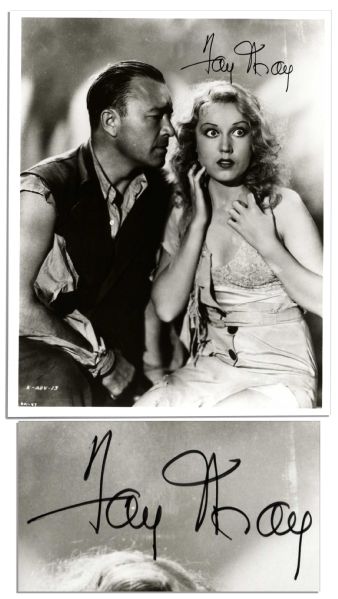 Famed ''King Kong'' Actress Fay Wray Signed Photo -- In Her Iconic Frightened Pose Beside Co-Star Robert Armstrong