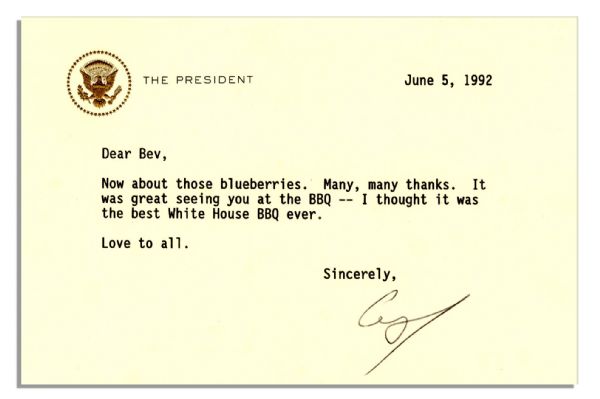 George Bush Typed Letter Signed as President -- ''...I thought it was the best White House BBQ ever...''