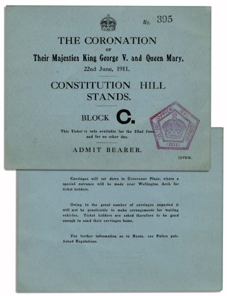 King George V Official 1911 Coronation Invitation