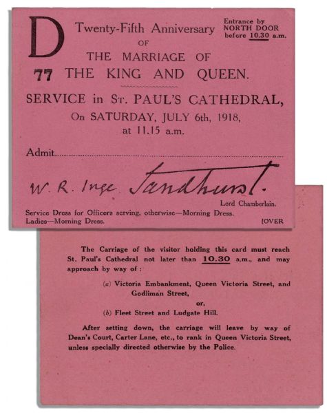 King George V & Queen Mary 1918 25th Wedding Anniversary Invitation