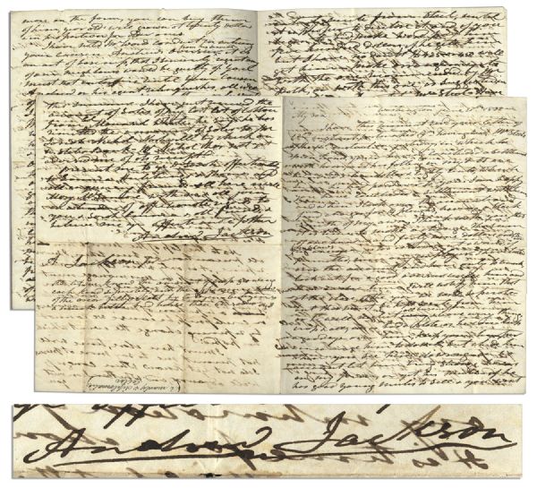 Andrew Jackson Autograph Letter Signed as President Offering Fatherly Advice to His Son -- ''...we cannot by repining change the event which has passed...'' -- Signed Plus Initialed Postscript