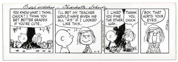 ''Peanuts'' 4-Panel Comic Strip Featuring Charlie Brown & Peppermint Patty From 4 June 1993