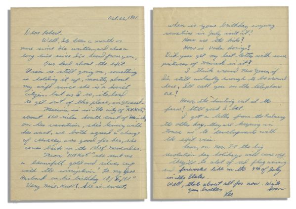 Lee Harvey Oswald Autograph Letter Signed From Russia -- Used by The Warren Commission -- ''... I got a letter from the Embassy...as to developments with the exit visa...''