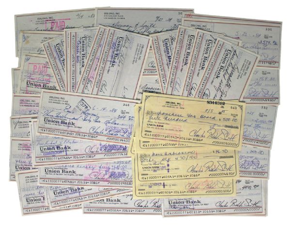 Lot of 50 Union Bank Checks Signed by Charles ''Bubba'' Smith -- ''Charles Bubba Smith'' -- Near Fine
