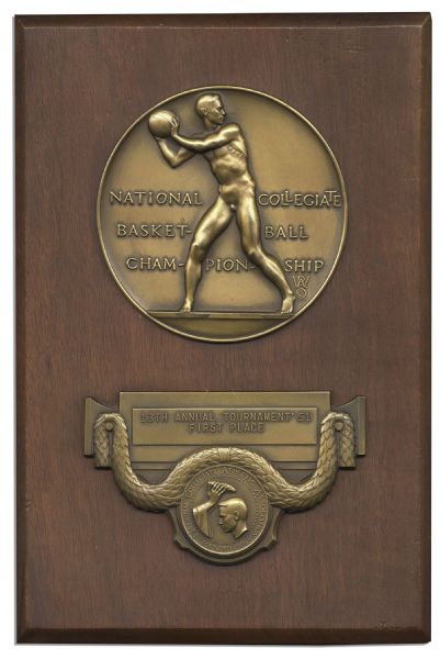 Original 1951 NCAA Basketball National Championship Plaque Trophy From the Collection of Boston Celtics & Kentucky Wildcats, Lou Tsioropoulos