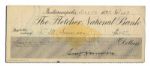 Benjamin Harrison Signed Holograph Check -- $5.00 Drawn From Fletchers Bank