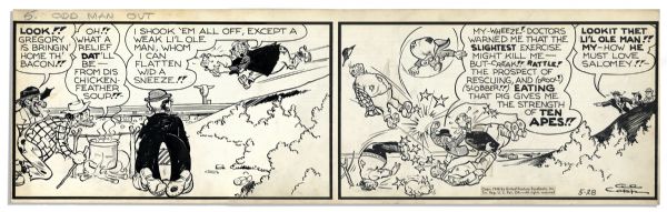 ''Li'l Abner'' 2-Panel Comic Strip From 28 May 1948 Featuring Abner, Yokum Family & Pet Pig Salomey -- Hand-Drawn & Signed by Al Capp -- 22.5'' x 7'' -- Toning, Near Fine