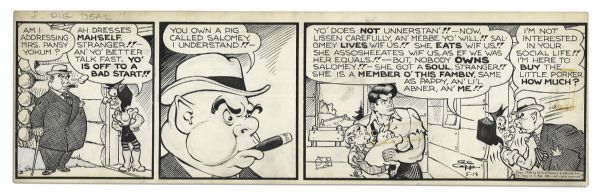 ''Li'l Abner'' 3-Panel Comic Strip From 18 May 1948 Featuring Mammy Yokum & Li'l Abner -- Hand-Drawn & Signed by Al Capp -- 22.5'' x 7'' -- Toning, Near Fine