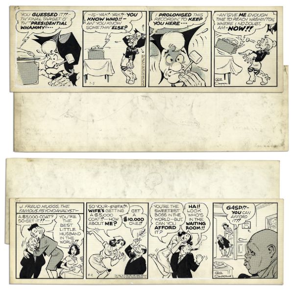 Pair of ''Li'l Abner'' Comic Strips Drawn & Signed by Al Capp From 1962 -- Featuring Mammy Using Capp's Expression ''Whammy'' & J. Freud Muggs The Psychoanalyst -- 19.75'' x 6.25'' -- Near Fine
