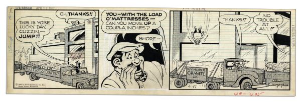 Pair of Comic Strips Hand-Drawn & Signed by Al Capp -- From 15 & 17 April 1967 -- 19.75'' x 6.25'' -- Sketch to Verso, Near Fine