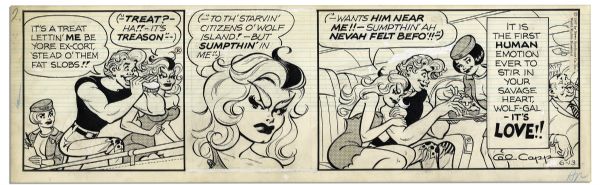 ''Li'l Abner'' Pair of Comic Strips Hand-Drawn & Signed by Al Capp From 3 March & 13 June 1967 -- Featuring Wolf-Gal, Tiny Yokum, Mammy & Pappy -- 19.75'' x 6.25'' -- Sketch to Verso, Near Fine