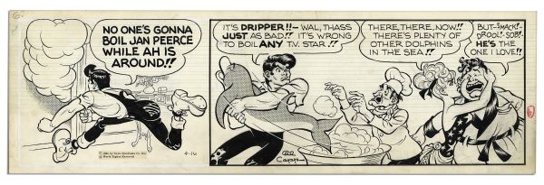 ''Li'l Abner'' Pair of Comic Strips From 11 and 16 April 1966 Featuring Li'l Abner & Dripper the Dolphin in Both -- Drawn & Signed by Al Capp -- 19.75'' x 6.25'' -- White Out & Toning, Near Fine