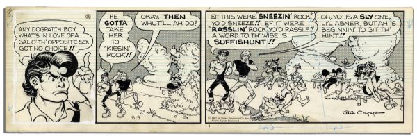 ''Li'l Abner'' Pair of Comic Strips From 1967 & 1968 -- Hand-Drawn & Signed by Al Capp -- Featuring Li'l Abner in Both Strips -- 22.5'' x 7'' -- White Out & Toning, Near Fine