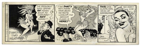 ''Li'l Abner'' Pair of Comic Strips From 1968 -- Hand-Drawn & Signed by Al Capp, Who Adds a Sketch to Verso of Each -- 22.5'' x 7'' -- White Out & Toning, Near Fine