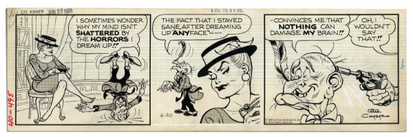 ''Li'l Abner'' Pair of Comic Strips From 16 and 20 June 1966 Featuring Mammy Yokum in a Courtroom Setting & Ian Flemm -- Hand-Drawn & Signed by Al Capp With Sketches to Verso -- 19.75'' x 6.25''