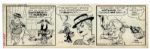 ''Li'l Abner'' Pair of Comic Strips From 16 and 20 June 1966 Featuring Mammy Yokum in a Courtroom Setting & Ian Flemm -- Hand-Drawn & Signed by Al Capp With Sketches to Verso -- 19.75'' x 6.25''