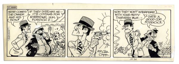 Lot of 4 ''Li'l Abner'' Comics With Fosdick -- 17-20 October 1977, The Very Last Month of The Strip's 43 Year Run -- Drawn & Signed by Al Capp -- 19.5'' x 6.25'' -- Toning & White Out, Near Fine