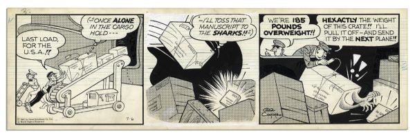 Pair of Comic Strips From 6 and 7 July 1966 -- Hand-Drawn & Signed by Al Capp With an Illustration to Verso -- 19.75'' x 6.25'' -- White Out & Toning, Near Fine