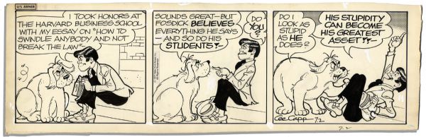 Four ''Li'l Abner'' Comics With Fosdick -- 1, 2, 15 & 16 July 1977, The Very Last Year of The Strip's 43 Year Run -- Drawn & Signed by Capp -- 18.75'' x 6.25'' -- Toning & White Out, Near Fine