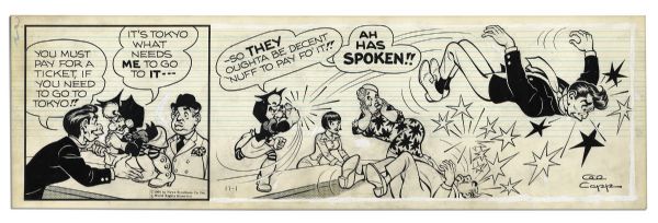 Pair of ''Li'l Abner'' Comic Strips, Both Hand-Drawn & Signed by Al Capp -- From 1 & 3 November 1966 -- Japan Storyline With Mammy & Mimi -- 19.75'' x 6.25'' -- Toning & White Out, Near Fine