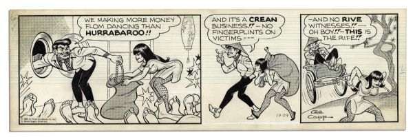 Pair of ''Li'l Abner'' Comic Strips, Hand-Drawn & Signed by Al Capp From 28 & 29 October 1966 -- Japan Storyline With ''Li'l Abnai Yokumoto'' -- 19.75'' x 6.25'' -- Toning & White Out, Near Fine