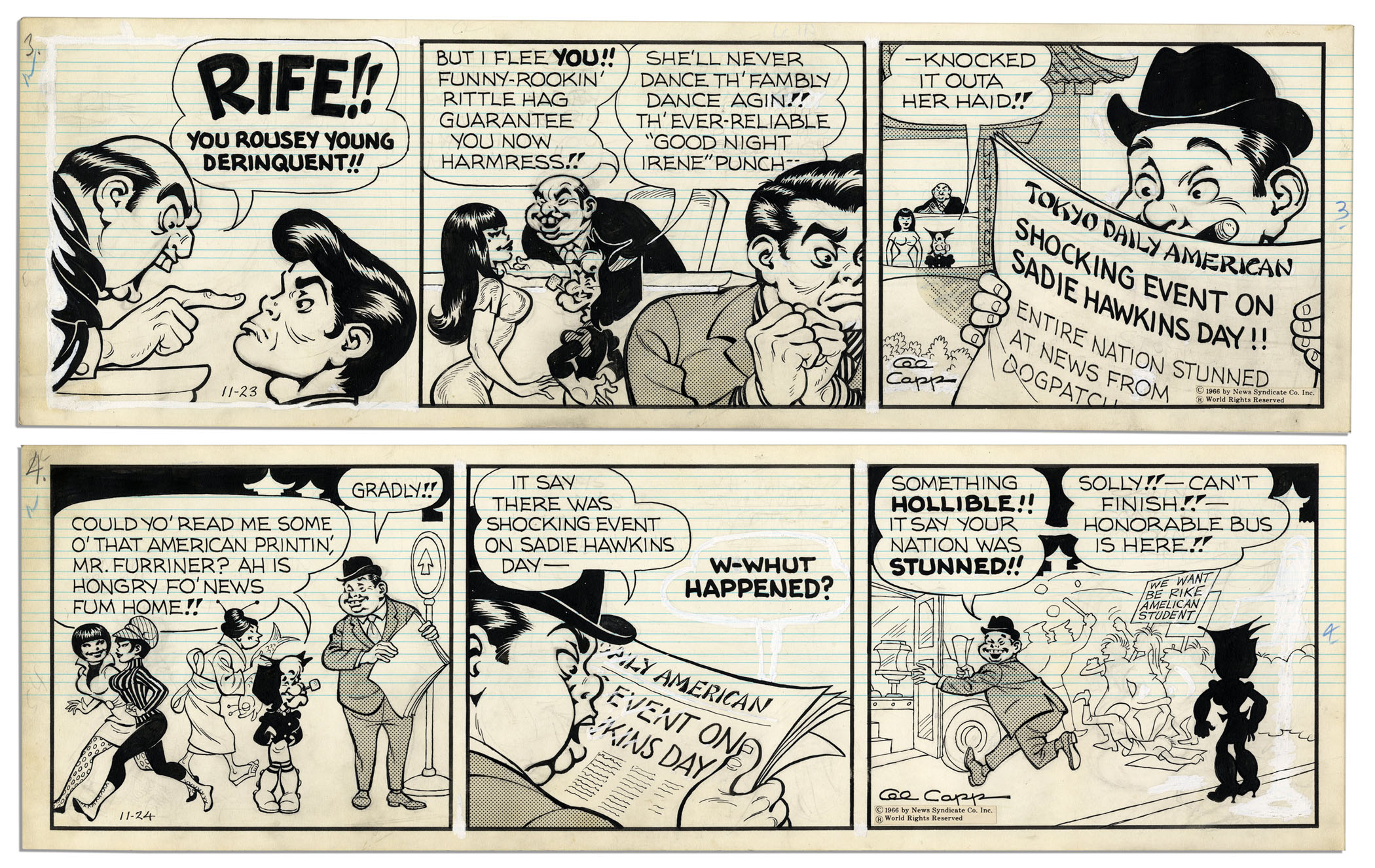 Lot Detail Lil Abner Pair Of Comic Strips From 23 And 24 November 1966 Featuring Mammy 7895