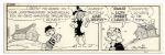Lot of 4 ''Li'l Abner'' Comic Strips From 1976 -- Hand-Drawn & Signed by Capp Featuring Daisy Mae, Li'l Abner, A Shmoo & Honest Abe -- Sizes Vary, Approximately 19.5'' x 6.25''