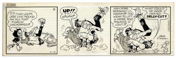 ''Li'l Abner'' Lot of 4 Strips From 1974 -- Yokum Family & Native Americans, With a Joke About Marlon Brando as Champion of Indian Affairs -- 19.75'' x 6.25'' -- Scattered Staining, Near Fine