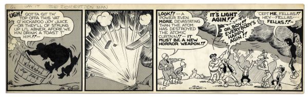 ''Li'l Abner'' 3-Panel Comic Strip From 17 January 1947 -- Hand-Drawn & Signed by Al Capp -- 22.75'' x 7'' -- Toning, Near Fine