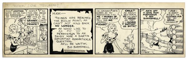 ''Li'l Abner'' Comic Strip Hand-Drawn & Signed by Al Capp From 27 January 1942 -- Featuring Daisy Mae, Her Granny & A Note From Big Barnsmell -- 22.75'' x 7'' -- Toning & White Out, Near Fine