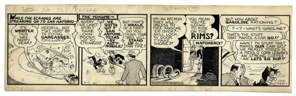 ''Li'l Abner'' Strip Hand Drawn & Signed by Al Capp From 1 June 1942 -- The Yokum - Scragg Rivalry, With Mammy & Li'l Abner -- 22.75'' x 7'' -- Toning, Else Near Fine