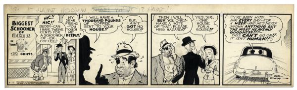 ''Li'l Abner'' Comic Strip From 10 March 1942 -- Hand-Drawn & Signed by Al Capp -- Featuring Jeb Scragg aka Mr. Garks & Miss Hazard -- 22.75'' x 7'' -- Toning & White Out -- Near Fine