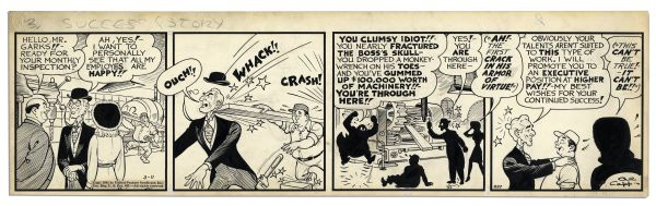 ''Li'l Abner'' Comic Strip From 11 March 1942 -- Hand-Drawn & Signed by Al Capp -- Featuring Mr. Garks aka Jeb Scragg & Miss Hazard -- 22.75'' x 6.75'' -- Toning & White Out -- Near Fine