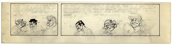 ''Li'l Abner'' Unfinished Comic Strip by Al Capp in Pencil With Ink Started to Characters' Faces -- Undated & Untitled Strip Features Fearless Fosdick -- 23.5'' x 5.75'' -- Near Fine