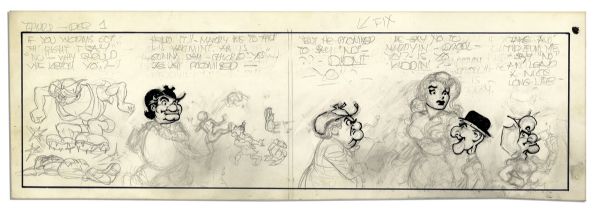 Al Capp ''Li'l Abner'' Unfinished Hand-Drawn Comic Strip -- Featuring Daisy Mae & Mammy Yokum -- Measures 19'' x 6.25'' in Pencil & Ink -- Near Fine