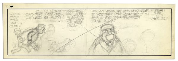 Al Capp ''Li'l Abner'' Unfinished Hand-Drawn Comic Strip -- Featuring Fearless Fosdick -- Measures 18.75'' x 6'' in Pencil With Second Crossed-Out Strip to Verso -- Near Fine