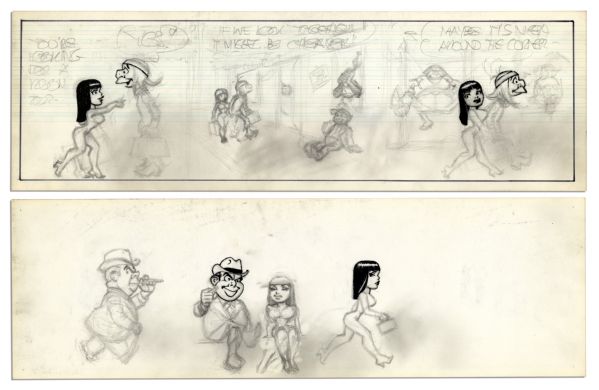 ''Li'l Abner'' Unfinished Comic Strip by Al Capp in Pencil & Black Ink -- Undated With Characters Drawn to Verso -- 19.75'' x 6.25'' -- Minor Toning, Near Fine
