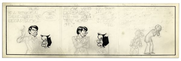 ''Li'l Abner'' Unfinished Comic Strip by Al Capp in Pencil & Black Ink -- Undated & Featuring Mammy Yokum With Additional Sketch of Li'l Abner to Verso -- 19.75'' x 6.25'' -- Near Fine