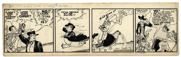 ''Li'l Abner'' Comic Strip From 5 November 1940 on ''Sadie Hawkins Day'' -- With Marryin' Sam & Dogpatch Locals -- Hand-Drawn & Signed by Al Capp -- 23'' x 6.75'' -- Toning & White Out, Near Fine