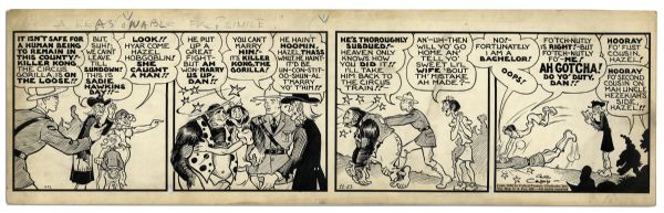 ''Li'l Abner'' Comic Strip Hand-Drawn & Signed by Al Capp -- From Sadie Hawkins Day, 23 November 1940 -- Featuring Hazel Hobgoblin -- 23'' x 7'' -- Toning & White Out, Near Fine