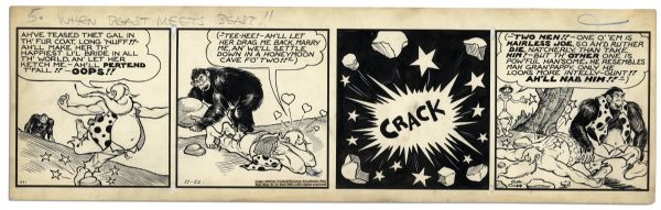 ''Li'l Abner'' Comic Strip From 22 November 1940 Featuring Hairless Joe -- Hand-Drawn & Signed by Al Capp -- 23'' x 6.75'' -- Toning & White Out, Near Fine
