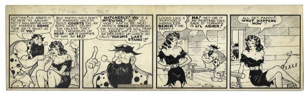 ''Li'l Abner'' Comic Strip From 28 February 1941 -- Hand-Drawn & Signed by Al Capp -- Featuring The Iconic Moonbeam & Moonshine McSwine -- 22.75'' x 6.5'' -- Toning & White Out, Near Fine